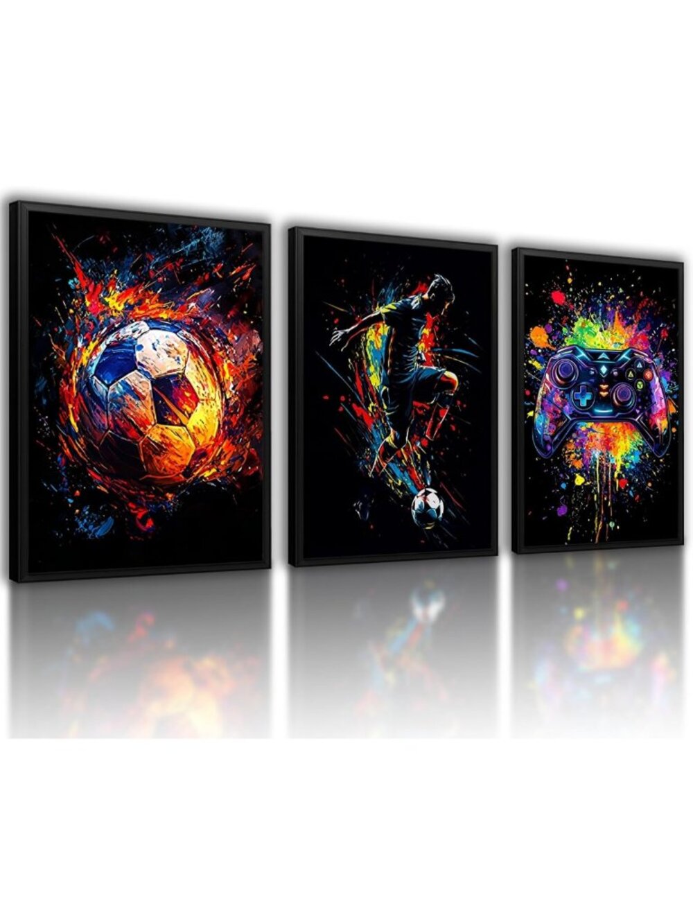 Set of 3 Framed Sports Gaming Wall Art, 12x16 Soccer Player Decor for Gamers